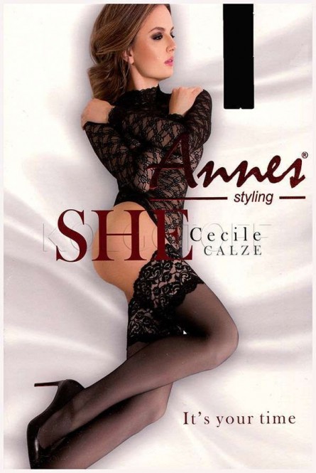 Чулки с широкой кружевной коронкой оптом ANNES Cecile calze 20