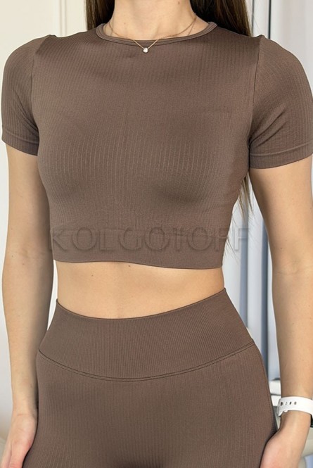 Бесшовная футболка в рубчик оптом KOLGOTOFF Crop T-Shirt DEFINE RIBBED LUXE