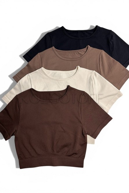 Бесшовная футболка в рубчик оптом KOLGOTOFF Crop T-Shirt DEFINE RIBBED LUXE