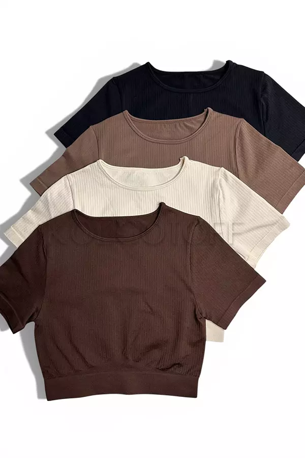 Бесшовная футболка в рубчик оптом KOLGOTOFF Crop T-Shirt DEFINE RIBBED LUXE