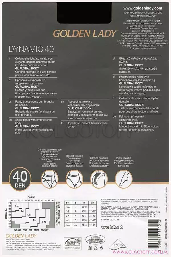 Колготки с ажурными трусиками оптом GOLDEN LADY Dynamic 40