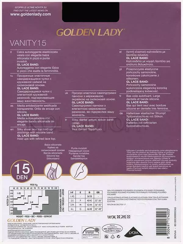 Чулки с ажурной резинкой на силиконовой основе GOLDEN LADY Vanity 15