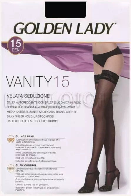 Чулки с ажурной резинкой на силиконовой основе GOLDEN LADY Vanity 15