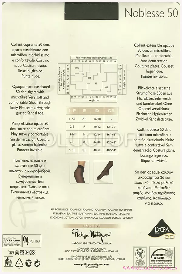 Колготки из микрофибры без шортиков оптом PHILIPPE MATIGNON Noblesse 50