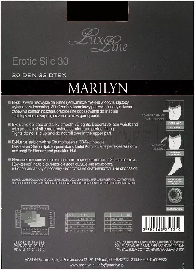 Колготки с силиконовым поясом оптом MARILYNE Erotic Silk 30 Lux Line