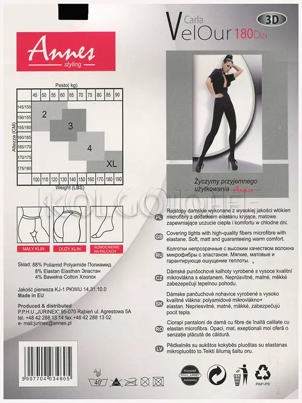 Плотные колготки из микрофибры оптом ANNES Carla Velour 180