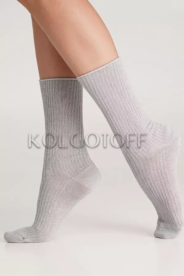 Носки женские хлопковые в рубчик с люрексом оптом GIULIA WS4 LUREX RIB 001