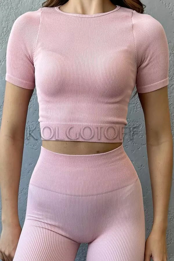 Бесшовная футболка в рубчик оптом KOLGOTOFF Crop T-Shirt RIBBED