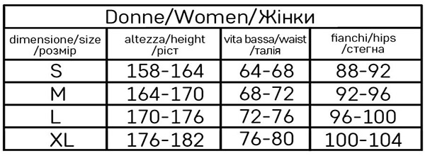 Розмірна сітка ORO S M L XL