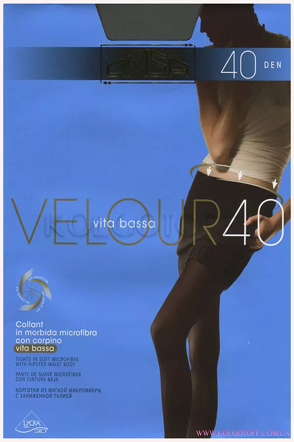 Колготки з мікрофібри із заниженою талією оптом OMSA Velour 40 vita bassa