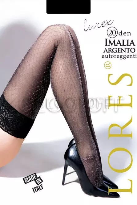 Панчохи жіночі з люрексом оптом LORES Imalia Lurex 20 argento autoreggenti