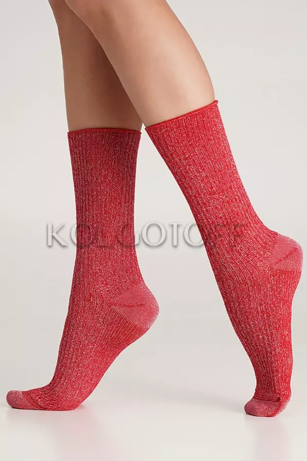 Шкарпетки жіночі бавовняні в рубчик з люрексом оптом GIULIA WS4 LUREX RIB 001