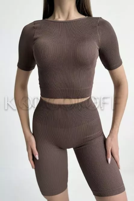 Жіноча футболка у рубчик оптом KOLGOTOFF Crop T-Shirt RIBBED