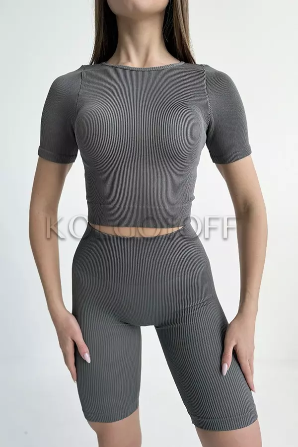 Жіноча футболка у рубчик оптом KOLGOTOFF Crop T-Shirt RIBBED