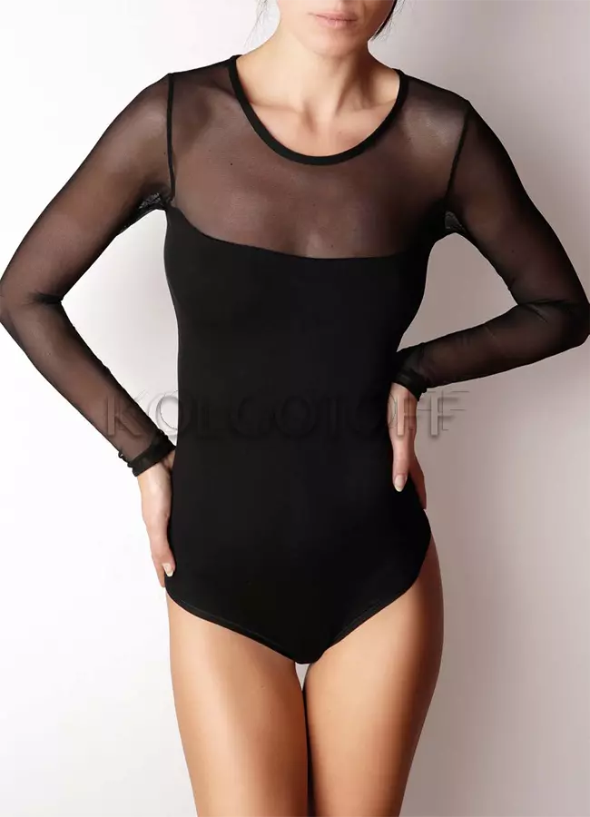 Жіноче бавовняне боді з довгим прозорим рукавом оптом JADEA Body Art 4157